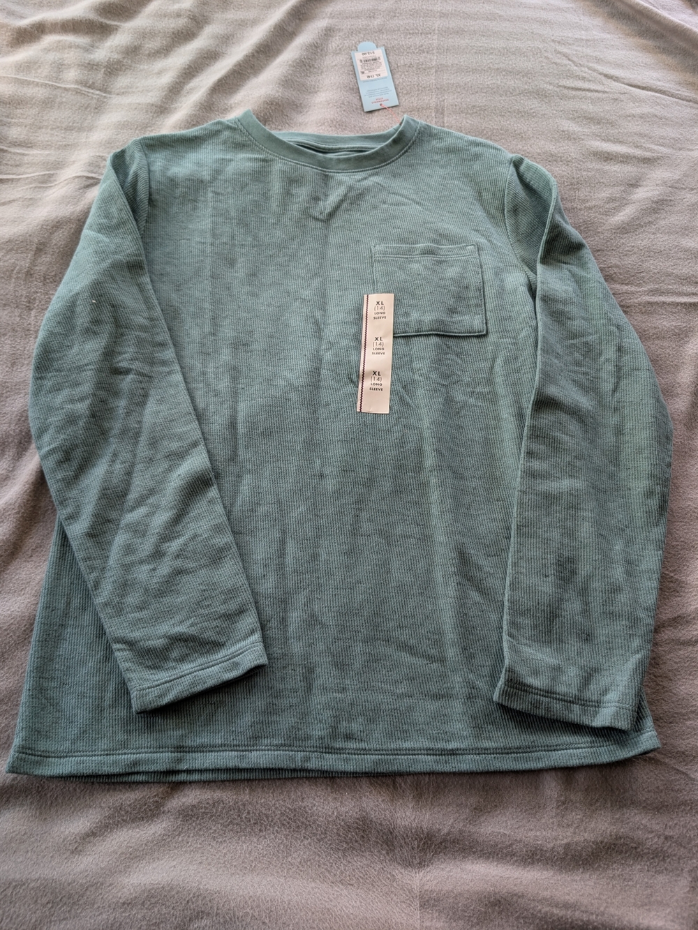 Cat & Jack Long-Sleeve Waffle Pocket Tee - Sage Green